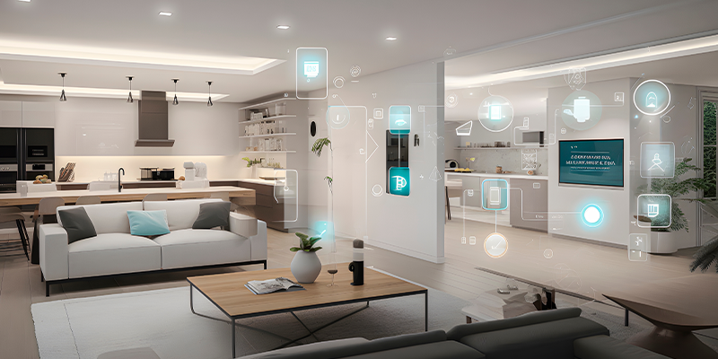 maison avec interieur blanc et connections multiples de domotique