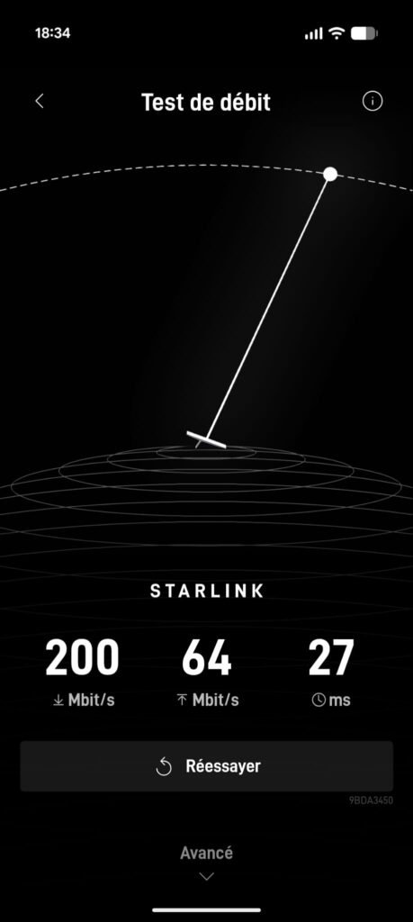 Image du test de débit Starlink